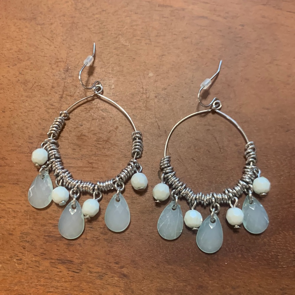 Hoop dangle earrings blue and silver